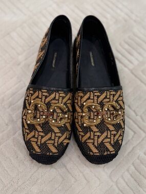 Dolce & Gabbana Black and Gold Embellished Woven Loafers